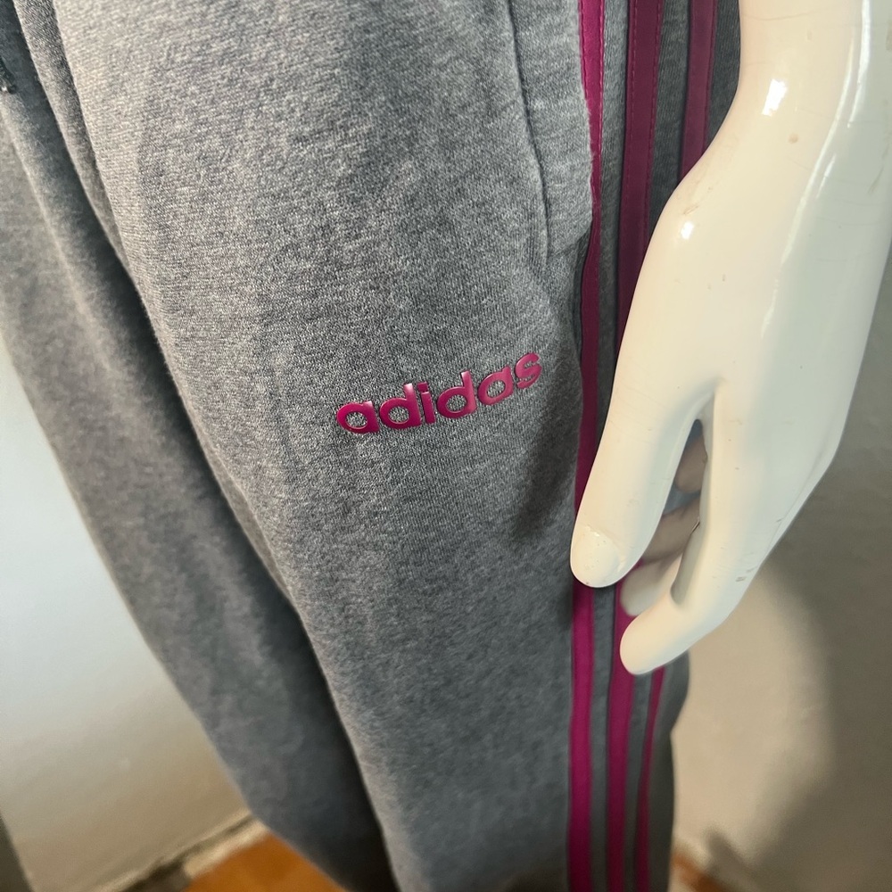 adidas Gray Track Pants with Pink Stripes - Picture 6 of 6